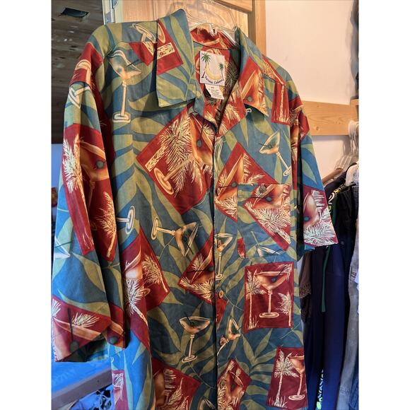 Banana Cabana Men’s XL Floral Martini Short Sleeve Button Up Silk Hawaiian Shirt - Picture 5 of 12